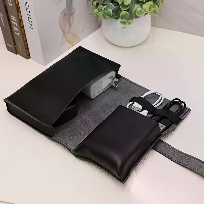 Tech Accessories Storage - 1 Buah Organizer Multi-Kompartemen Kulit PU-Tas