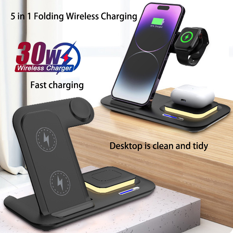Wireless Charger 3 In 1 - Stasiun Pengisi Daya Ponsel Nirkabel Lipat
