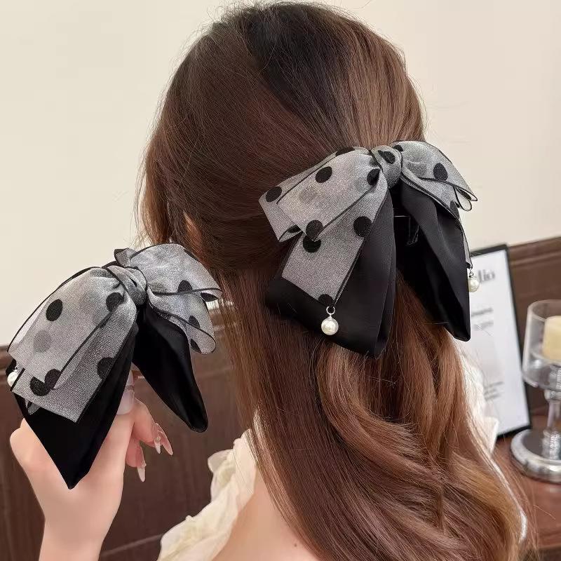 Hi Tech Accessories - Jepit Rambut Pita Polkadot Abu-abu Elegan