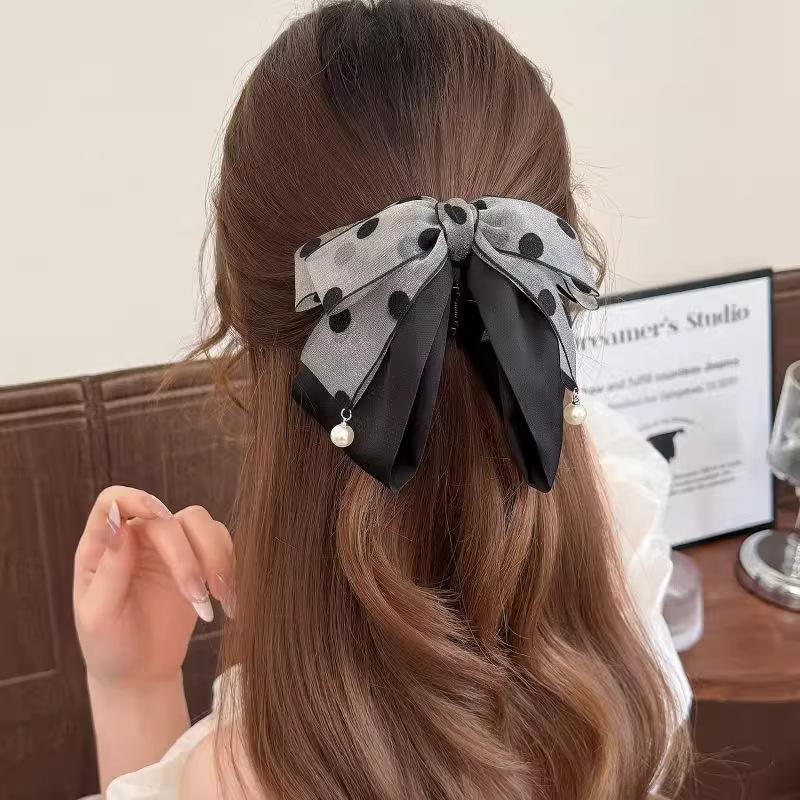 Jepit Rambut Pita Polkadot Abu - Hi Tech Accessories ulasan dan harga