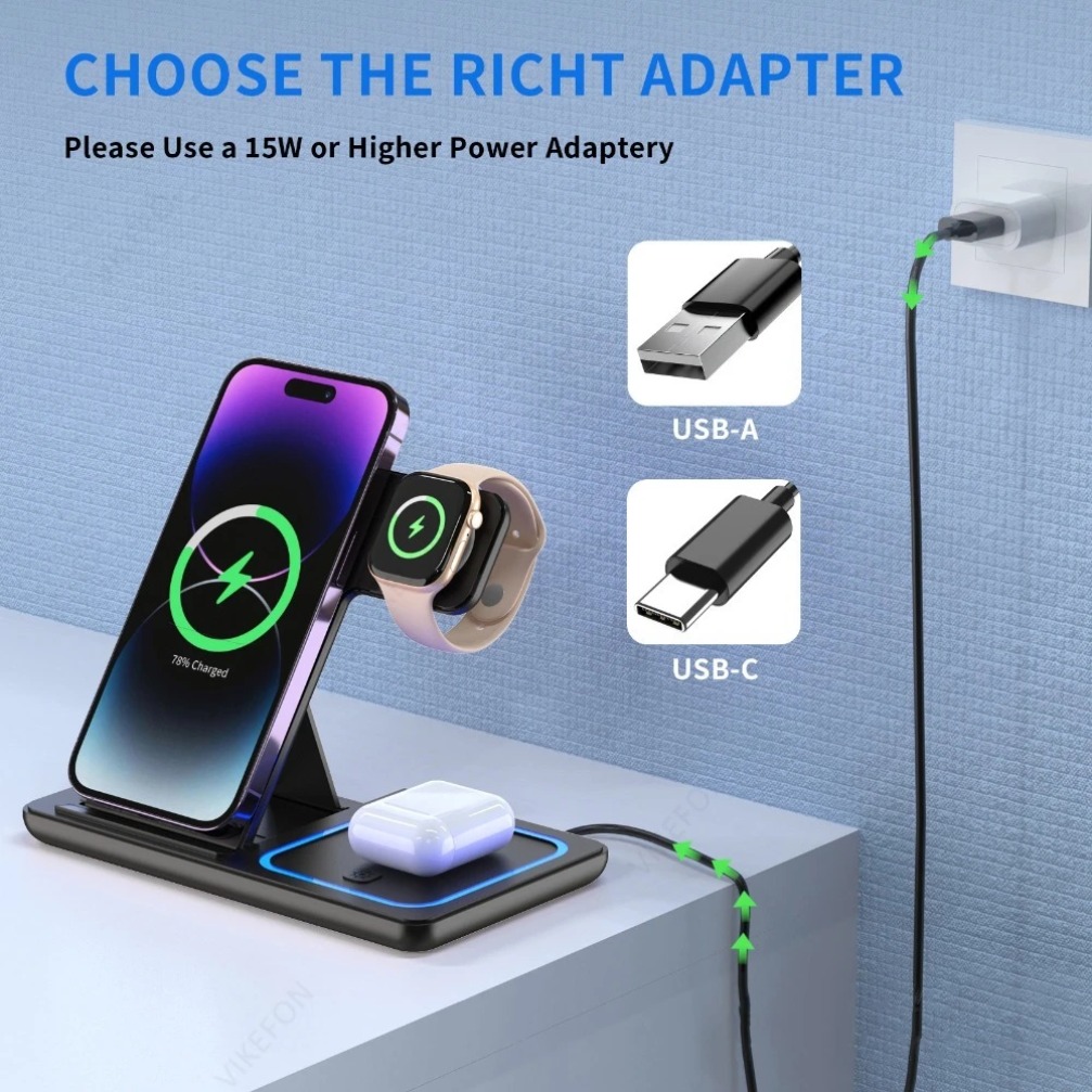 Stasiun Pengisian Daya Nirkabe - Wireless Charger 3 In 1 ulasan dan harga