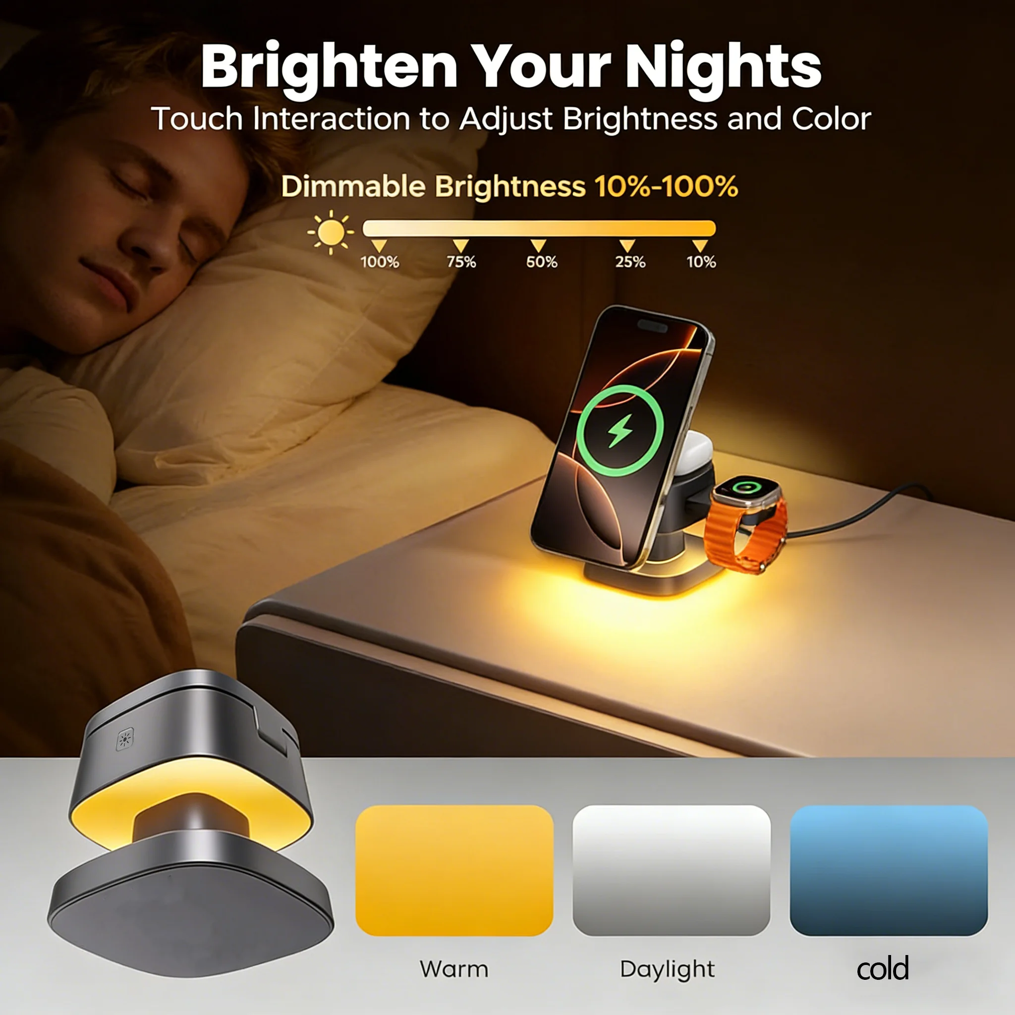 TIMESS Lampu Malam Pengisi Day - Wireless Charger 3 In 1 ulasan dan harga